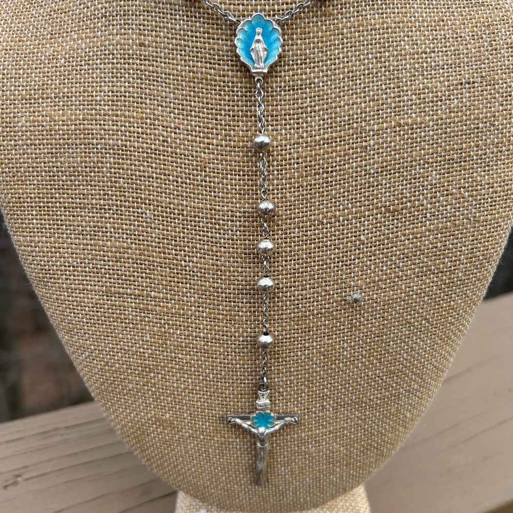 Sterling silver and blue enamel rosary